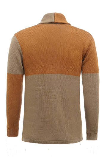 Patchwork marron Châle Col Manches Longues Homme Cardigan Pull